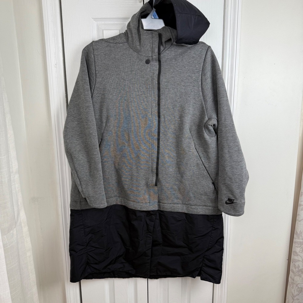 Nike Tech Fleece Womens XL Longline Convertible Zip Off Hooded Jacket Gray